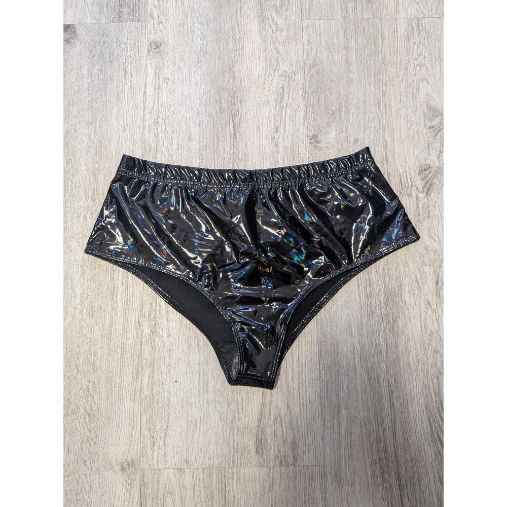 NWOT Club Exx Dark Euphoric Shiny Black Booty Shorts Hot Pants Rave Small